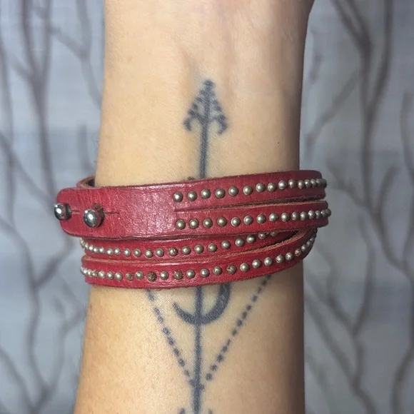 Red Studded Wrap Bracelet - Picture 1 of 3